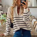 Pullover Women's Striped Zip-Up Jumper with Stand-Up Collar | L&S - 1 - London-stylehouse.com