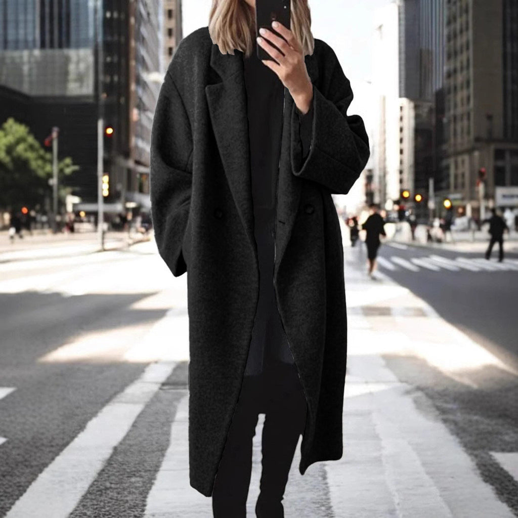 Oversized Women's Coat with Double-Breasted Front and Spacious Sleeves | L&S - 2 - London-stylehouse.com