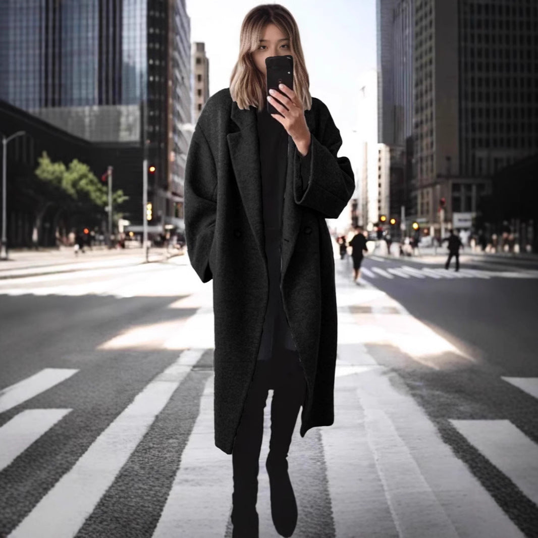 Oversized Women's Coat with Double-Breasted Front and Spacious Sleeves | L&S - 5 - London-stylehouse.com