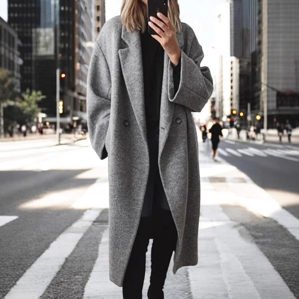 Oversized Women's Coat with Double-Breasted Front and Spacious Sleeves | L&S - 6 - London-stylehouse.com