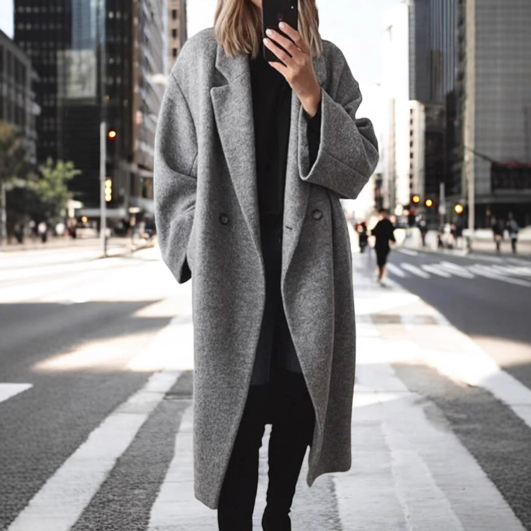 Oversized Women's Coat with Double-Breasted Front and Spacious Sleeves | L&S - 6 - London-stylehouse.com