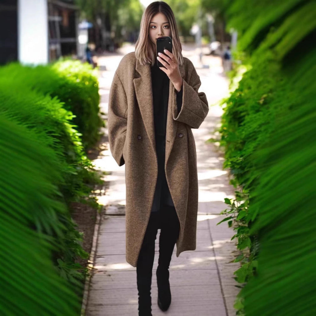 Oversized Women's Coat with Double-Breasted Front and Spacious Sleeves | L&S - 7 - London-stylehouse.com