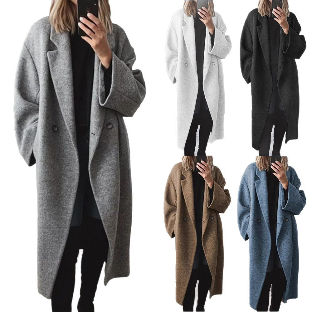 Oversized Women's Coat with Double-Breasted Front and Spacious Sleeves | L&S - 8 - London-stylehouse.com