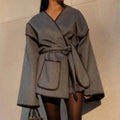 Women's Wrap Jacket with Wide Sleeves and Tie Belt | L&S - 1 - London-stylehouse.com
