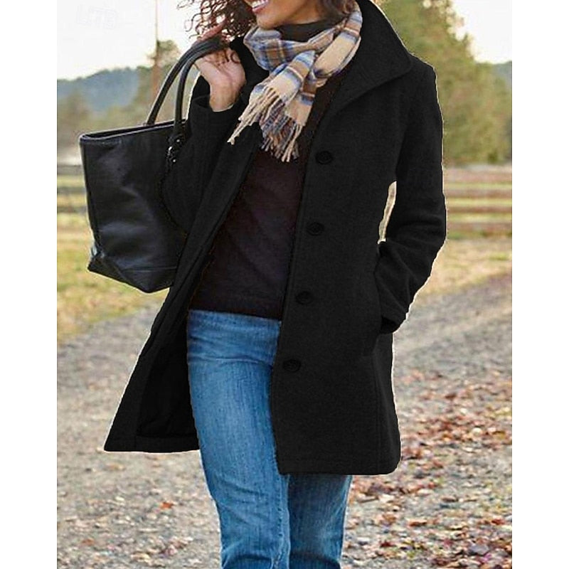 Women's Classic Fit Coat with Button Front and Functional Pockets | L&S - 5 - London-stylehouse.com