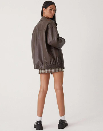 Women's Oversized Leather Jacket with Broad Collar and Casual Fit | L&S - 5 - London-stylehouse.com