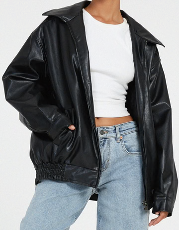 Women's Oversized Leather Jacket with Broad Collar and Casual Fit | L&S - 7 - London-stylehouse.com