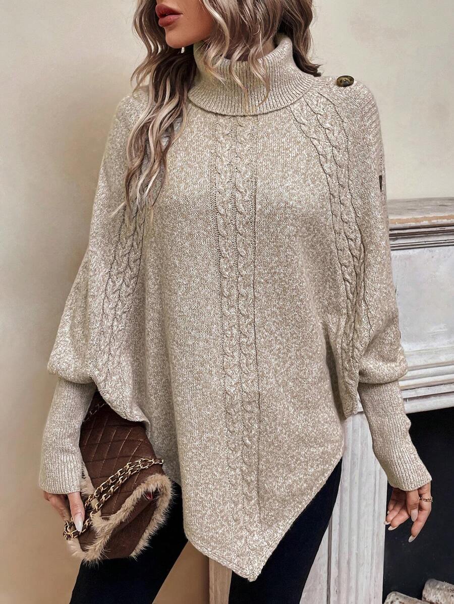 Pullover Women's Oversized Knit with Stand-Up Collar & Button Detail | L&S - 1 - London-stylehouse.com