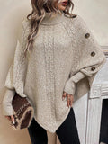 Pullover Women's Oversized Knit with Stand-Up Collar & Button Detail | L&S - 2 - London-stylehouse.com