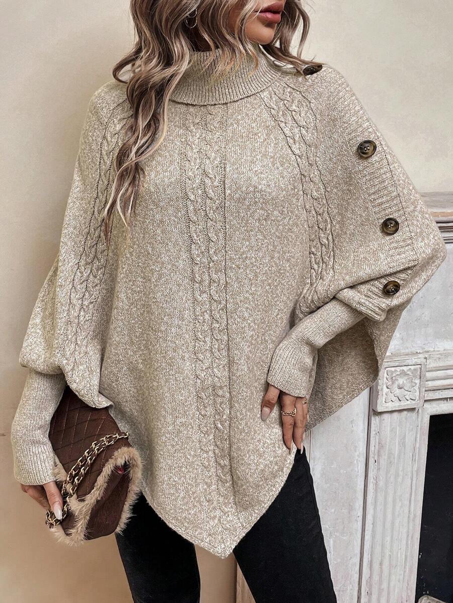 Pullover Women's Oversized Knit with Stand-Up Collar & Button Detail | L&S - 2 - London-stylehouse.com
