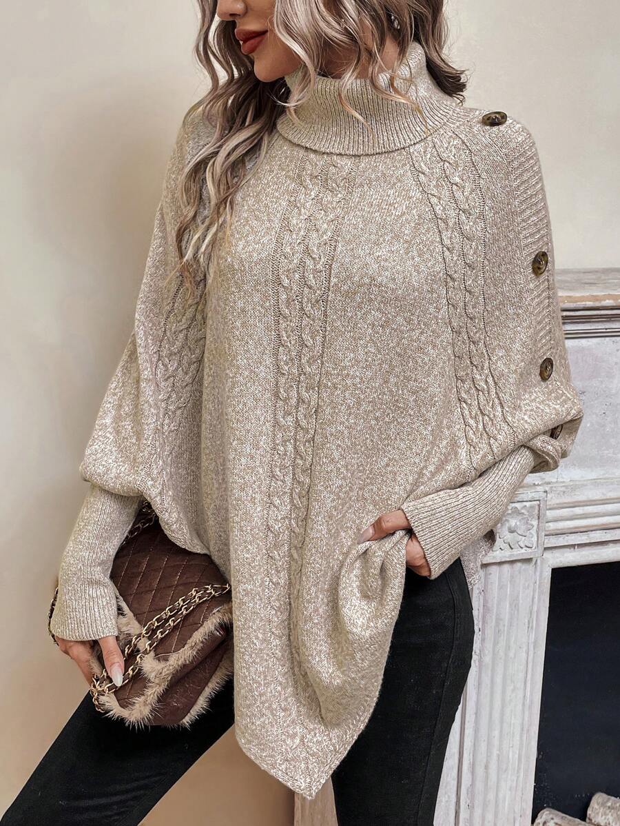 Pullover Women's Oversized Knit with Stand-Up Collar & Button Detail | L&S - 3 - London-stylehouse.com