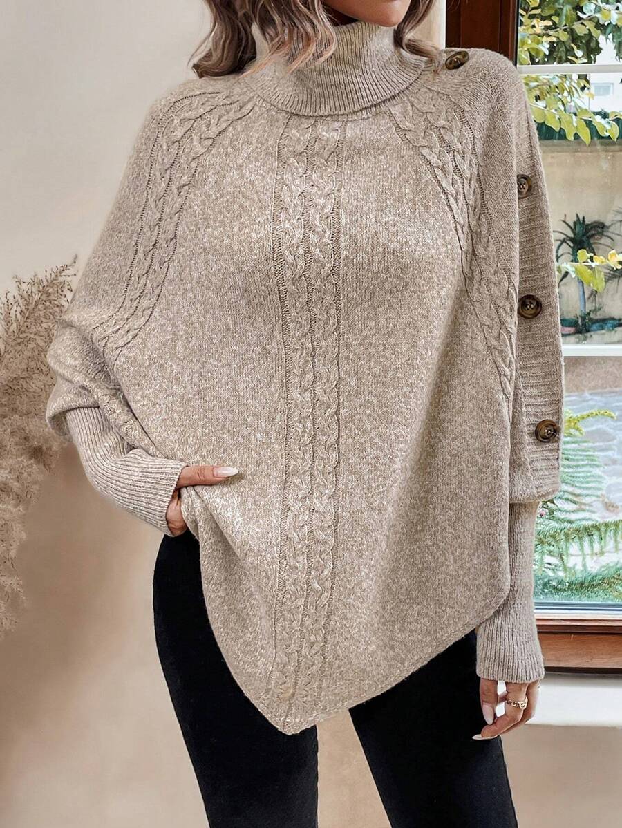 Pullover Women's Oversized Knit with Stand-Up Collar & Button Detail | L&S - 4 - London-stylehouse.com
