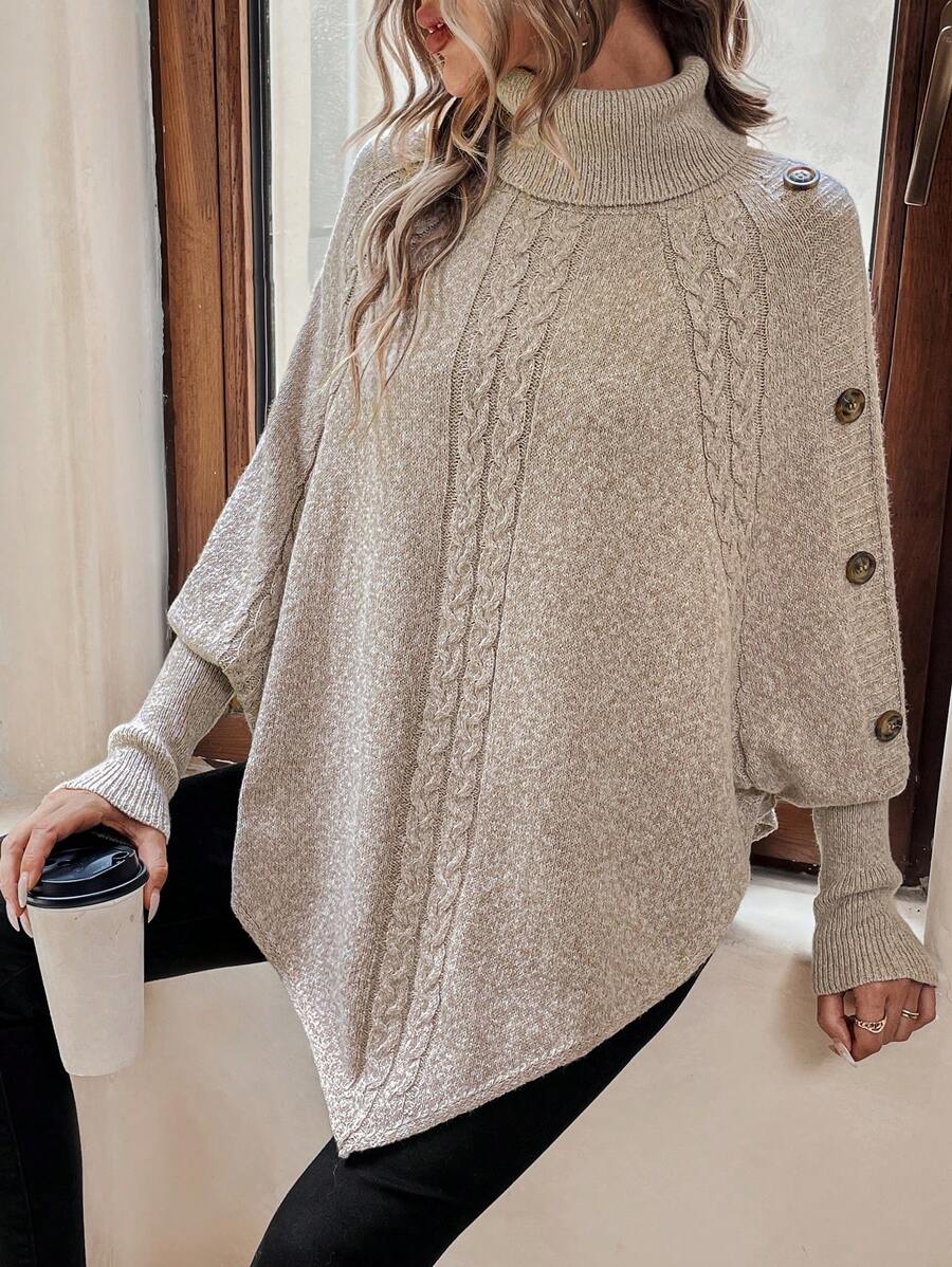 Pullover Women's Oversized Knit with Stand-Up Collar & Button Detail | L&S - 5 - London-stylehouse.com