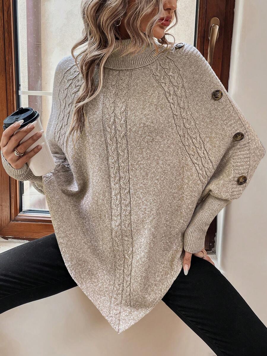 Pullover Women's Oversized Knit with Stand-Up Collar & Button Detail | L&S - 6 - London-stylehouse.com