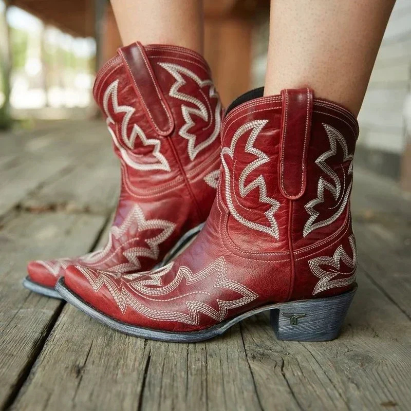 Women's Western-Inspired Ankle Boots with Block Heel | L&S - 1 - London-stylehouse.com