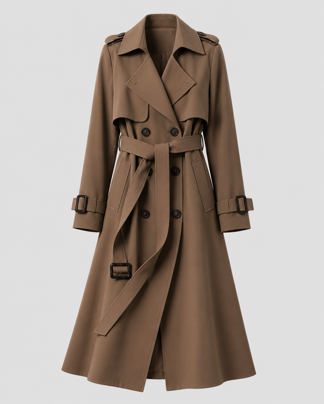 Trench Coat Women's Double-Breasted Design with Belted Waist | L&S - 3 - London-stylehouse.com
