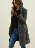 Women's Tailored Long Coat with Double-Breasted Front | L&S - 1 - London-stylehouse.com