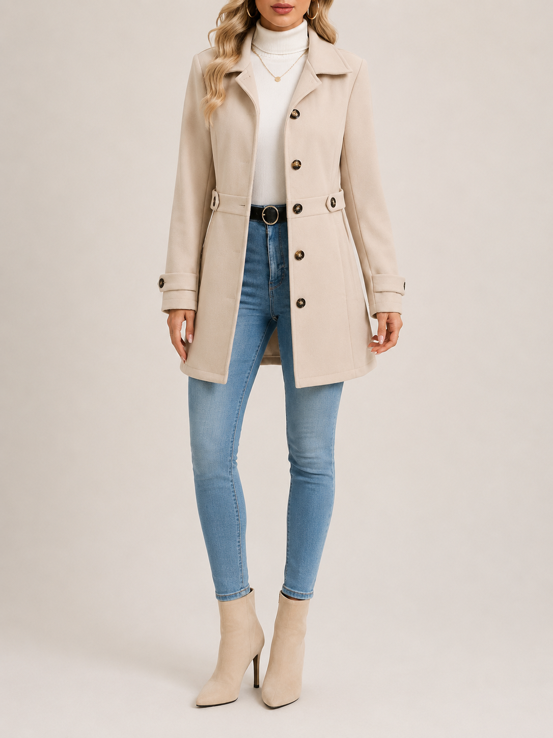 Women's Tailored Coat with Button Detail | L&S - 1 - London-stylehouse.com