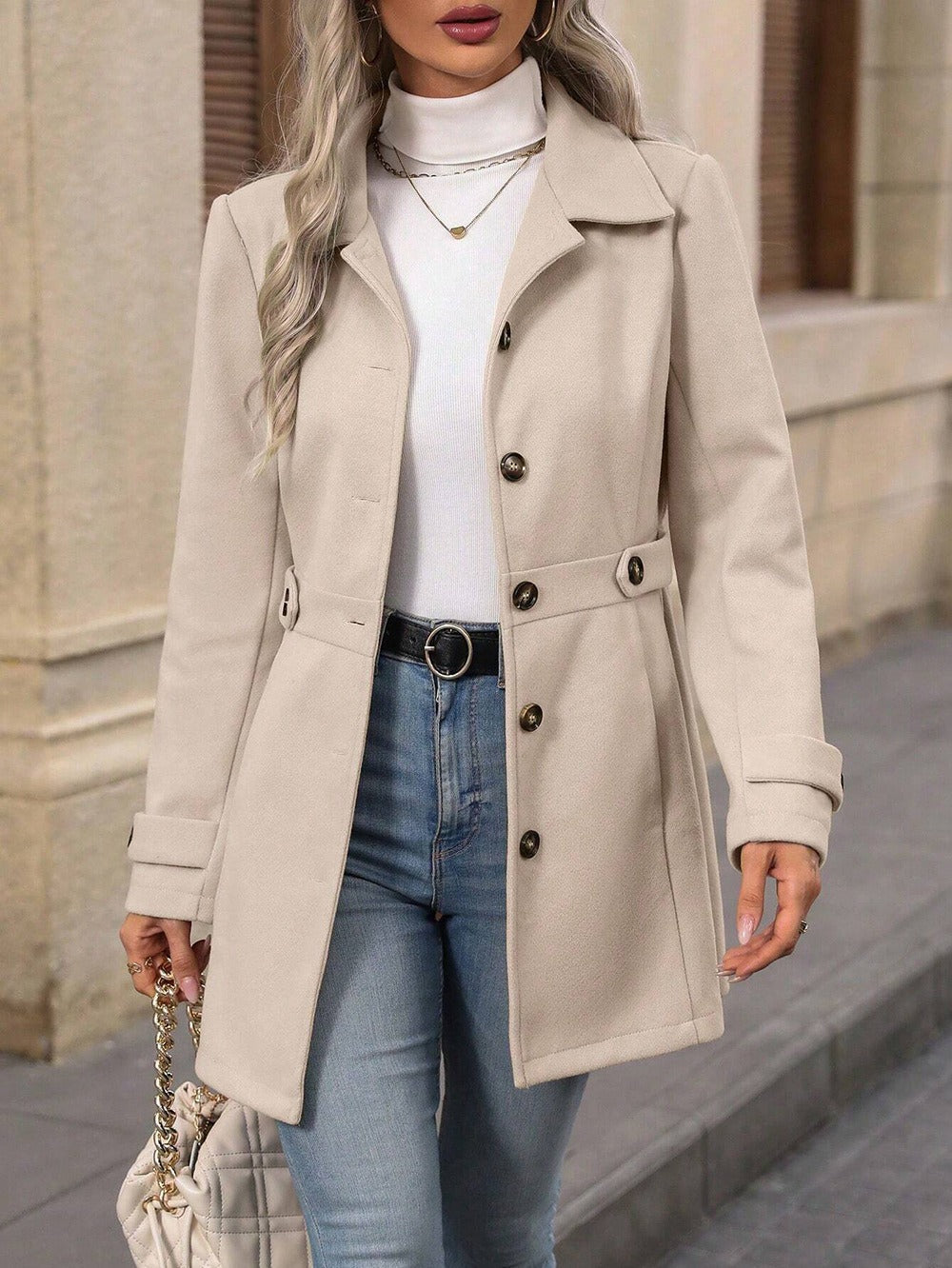 Women's Tailored Coat with Button Detail | L&S - 2 - London-stylehouse.com
