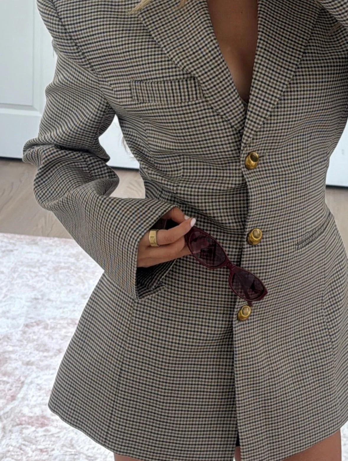 Blazer Women's Tailored Check Design with Structured Shoulders | L&S - 4 - London-stylehouse.com