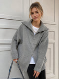Cardigan Women's Oversized Zip-Up Design with High Collar | L&S - 1 - London-stylehouse.com
