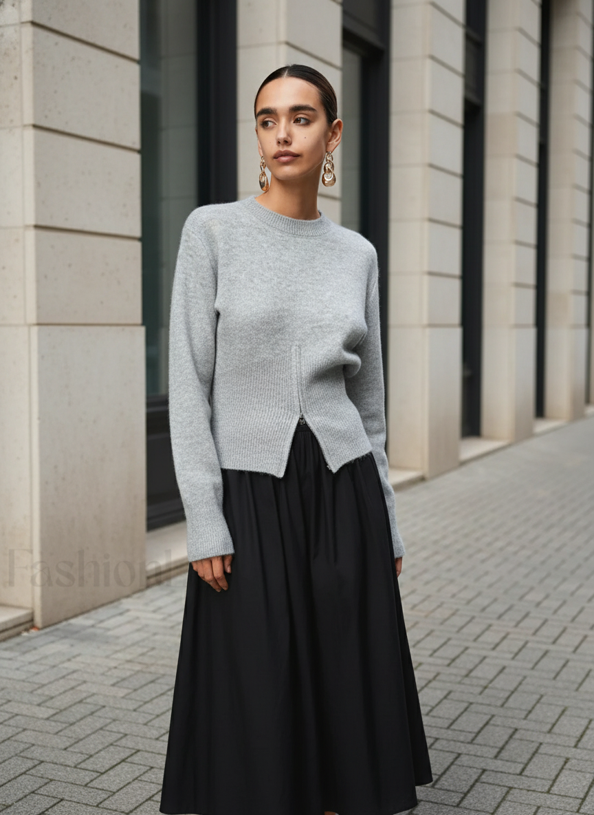 Pullover Women's Relaxed Fit with Unique Hem Detail | L&S - 1 - London-stylehouse.com