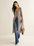 Cardigan Women's Longline V-Neck with Button Details | L&S - 1 - London-stylehouse.com