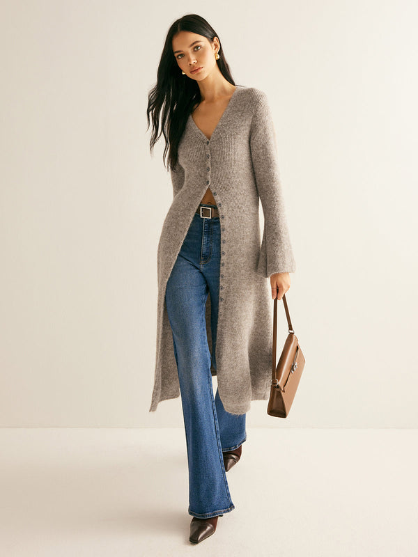 Cardigan Women's Longline V-Neck with Button Details | L&S - 1 - London-stylehouse.com