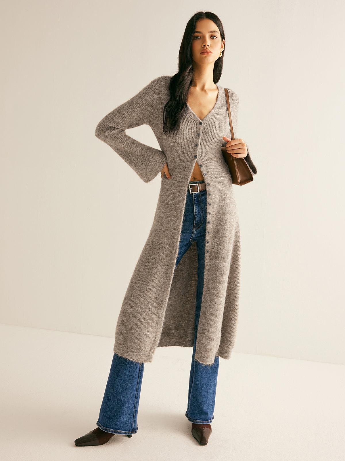 Cardigan Women's Longline V-Neck with Button Details | L&S - 4 - London-stylehouse.com