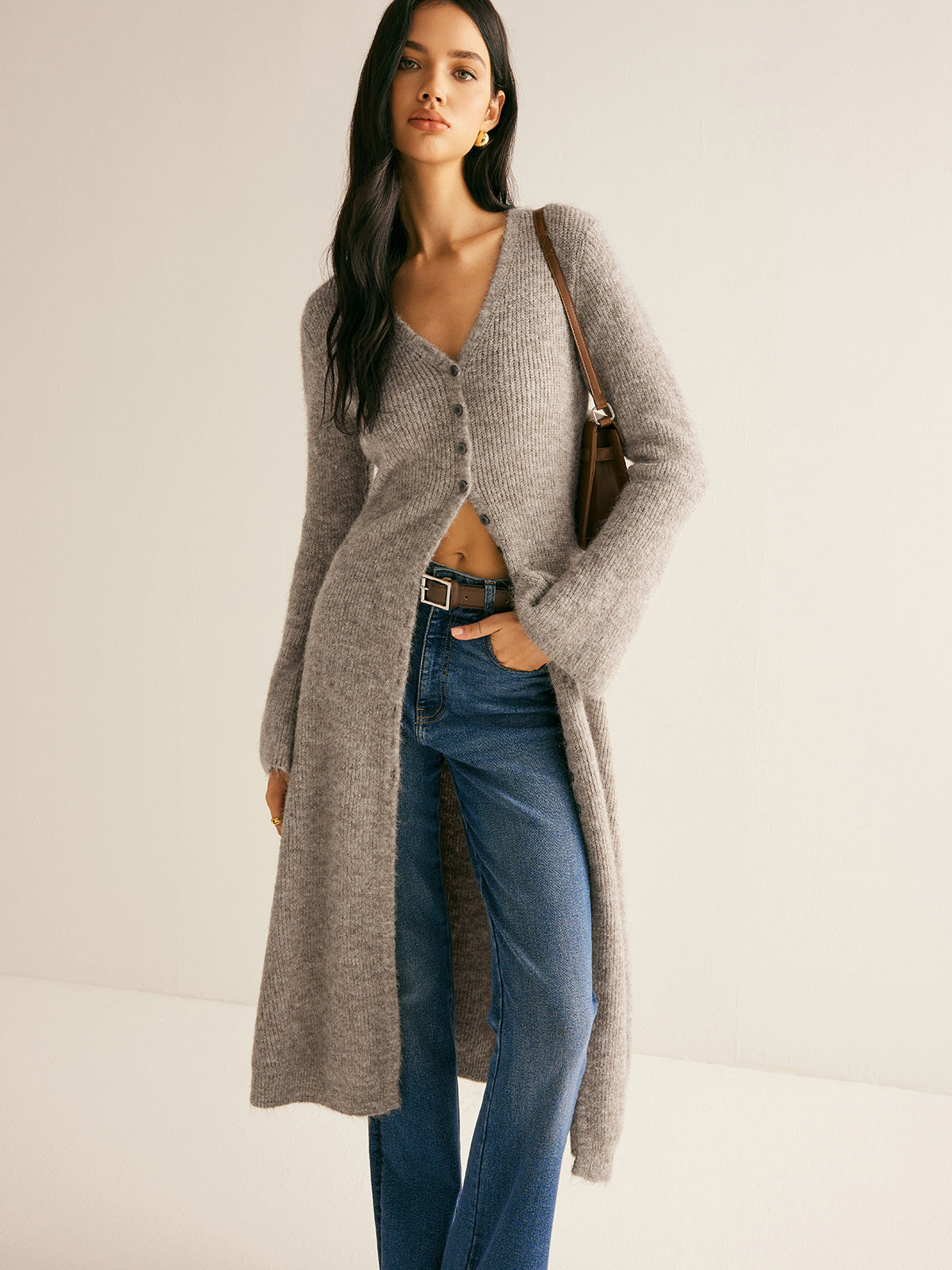 Cardigan Women's Longline V-Neck with Button Details | L&S - 5 - London-stylehouse.com