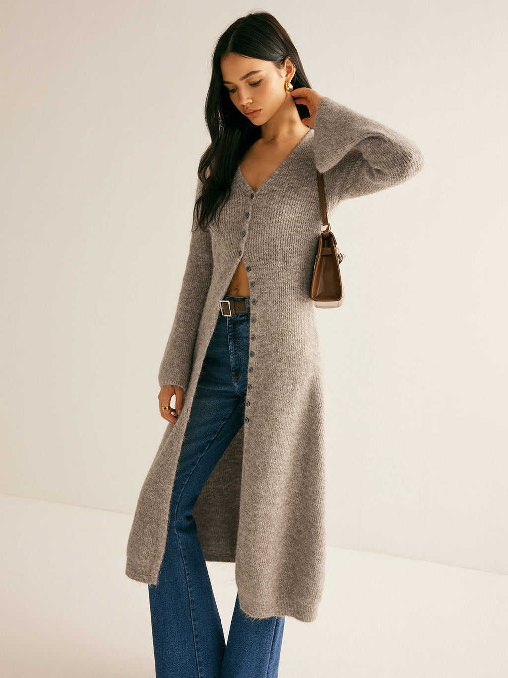 Cardigan Women's Longline V-Neck with Button Details | L&S - 6 - London-stylehouse.com