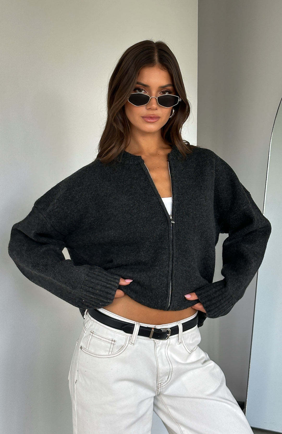 Cardigan Women's Cropped Fit with Zip Closure | L&S - 3 - London-stylehouse.com