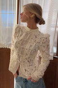 Lace Blouse Women's Tailored Fit with Mandarin Collar | L&S - 1 - London-stylehouse.com