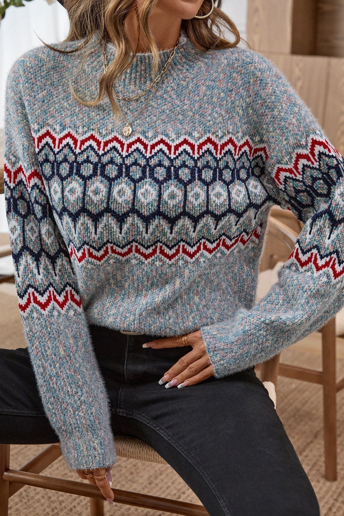 Pullover Women's Relaxed Fit with Geometric Pattern | L&S - 4 - London-stylehouse.com