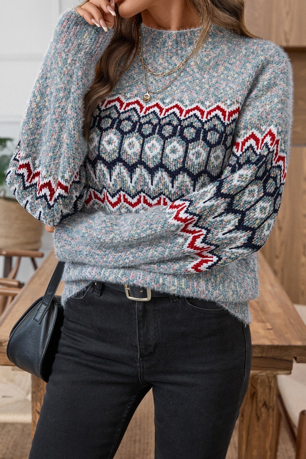 Pullover Women's Relaxed Fit with Geometric Pattern | L&S - 5 - London-stylehouse.com