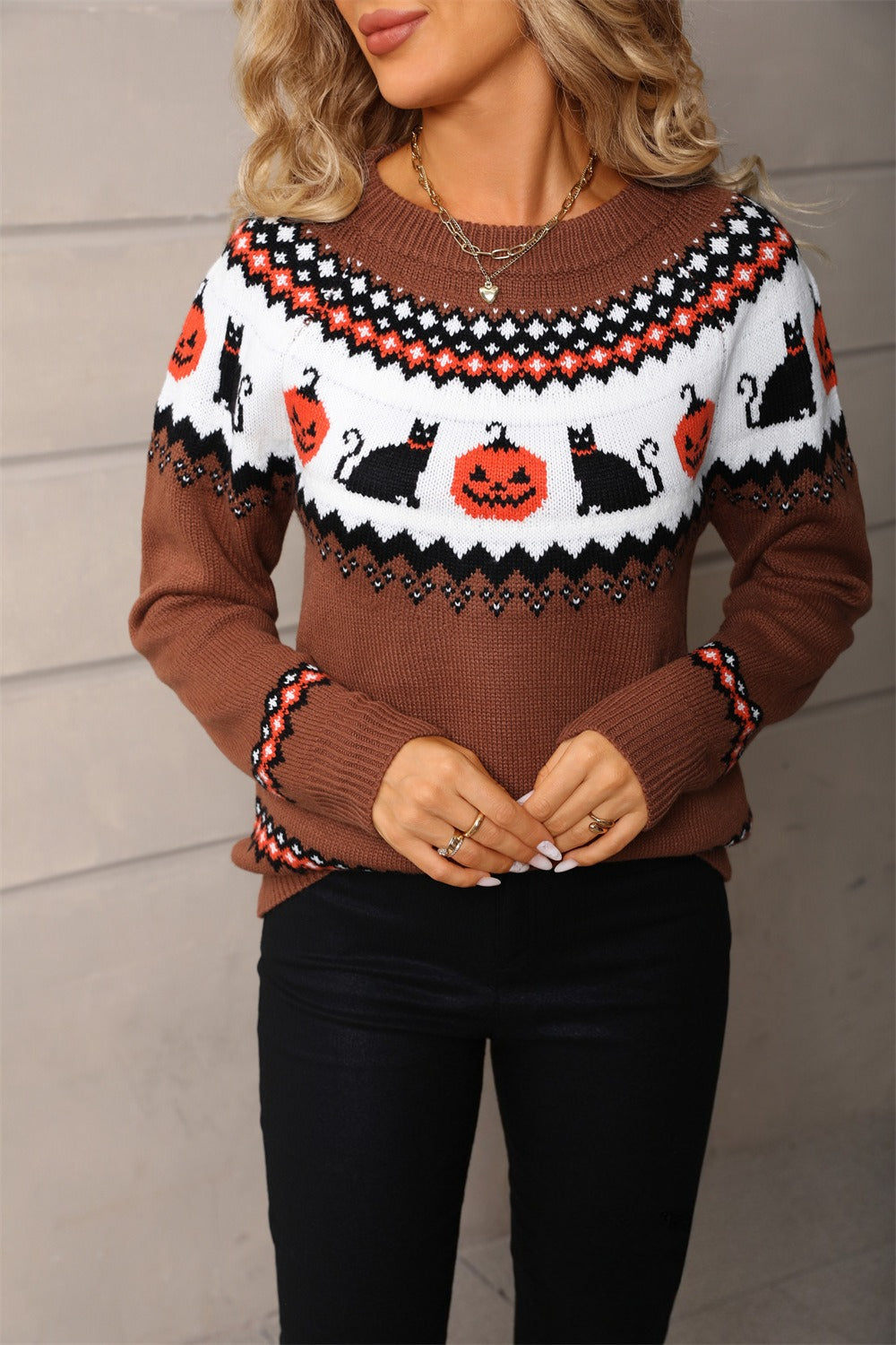 Pullover Women's Halloween Design with Cat Motif | L&S - 2 - London-stylehouse.com