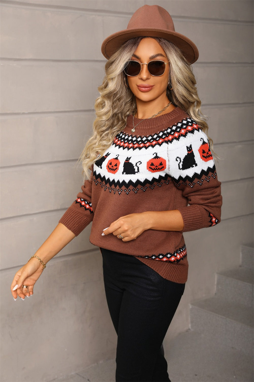 Pullover Women's Halloween Design with Cat Motif | L&S - 7 - London-stylehouse.com