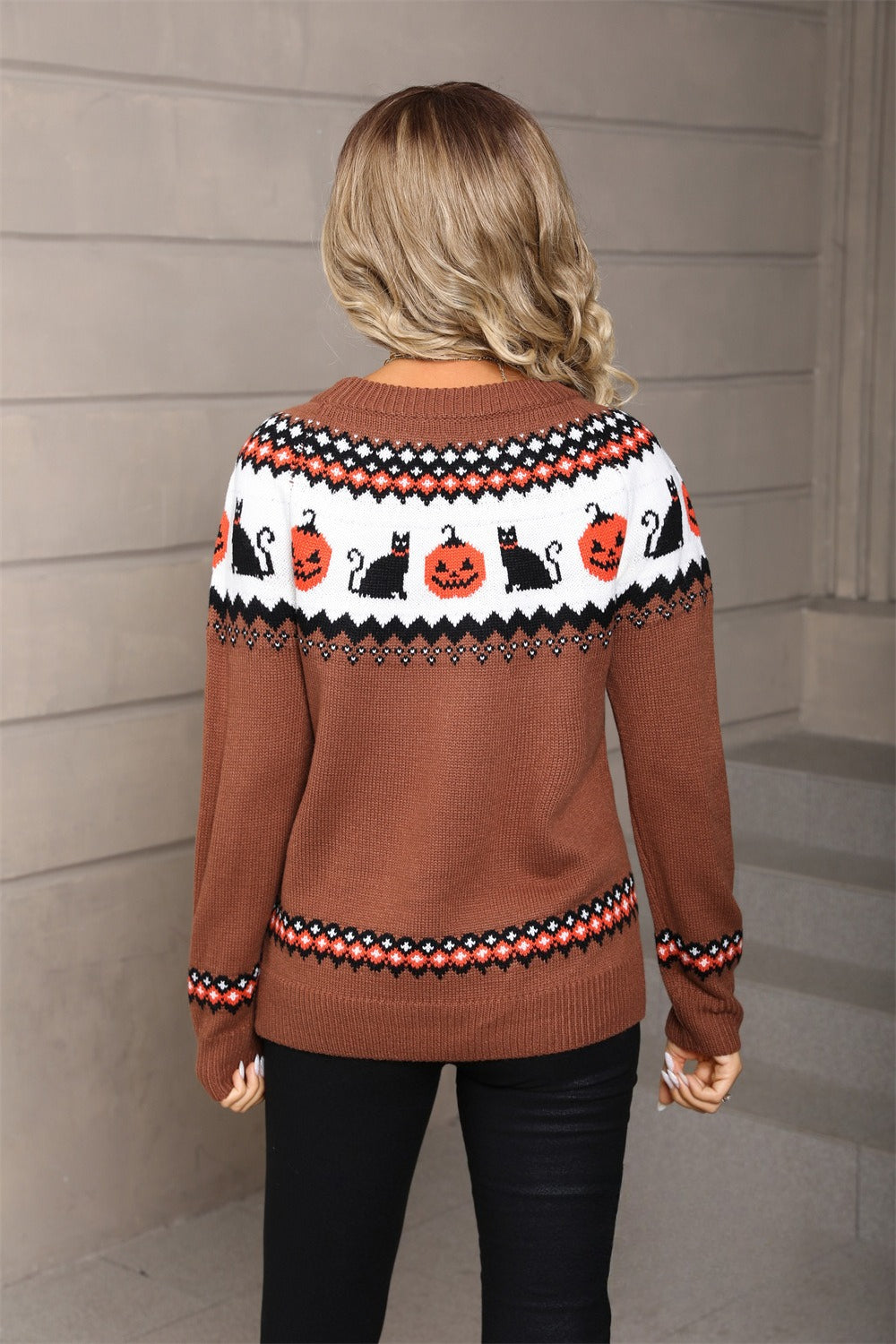 Pullover Women's Halloween Design with Cat Motif | L&S - 8 - London-stylehouse.com