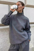 Pullover Women's Relaxed Fit with Chic High Neck | L&S - 1 - London-stylehouse.com