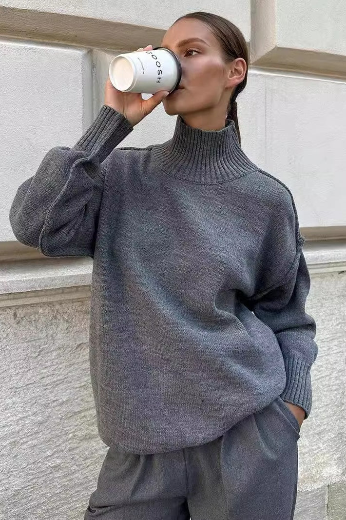 Pullover Women's Relaxed Fit with Chic High Neck | L&S - 1 - London-stylehouse.com