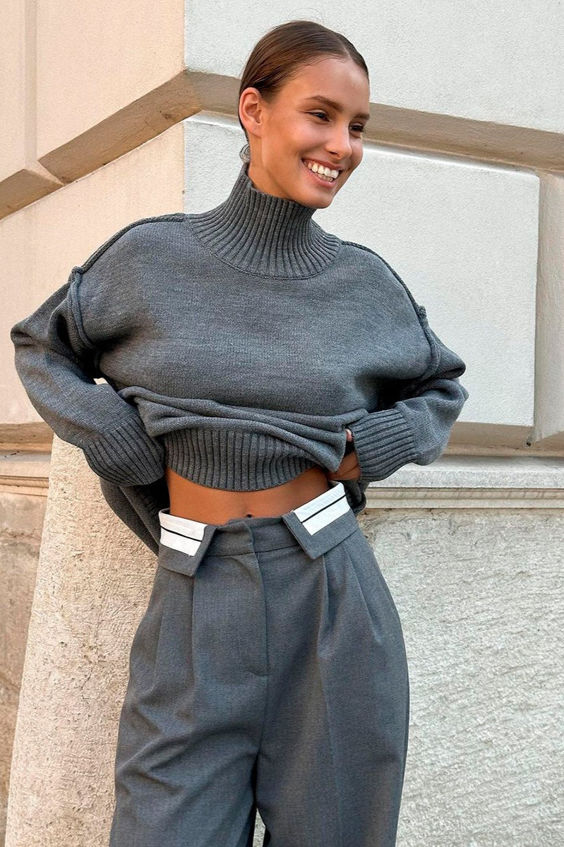 Pullover Women's Relaxed Fit with Chic High Neck | L&S - 2 - London-stylehouse.com