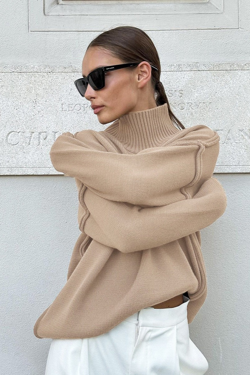 Pullover Women's Relaxed Fit with Chic High Neck | L&S - 4 - London-stylehouse.com