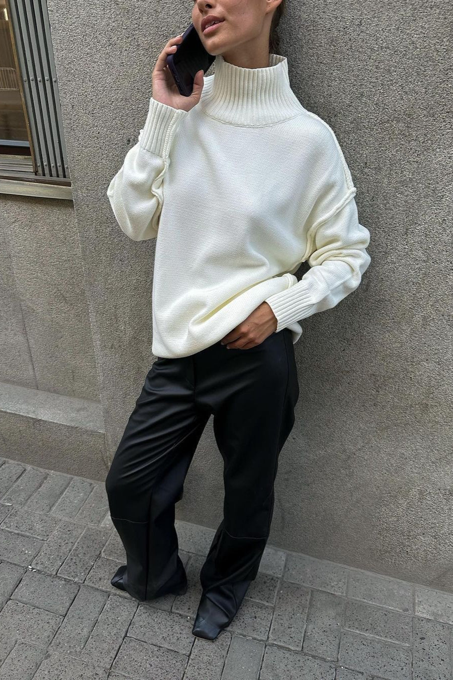 Pullover Women's Relaxed Fit with Chic High Neck | L&S - 6 - London-stylehouse.com