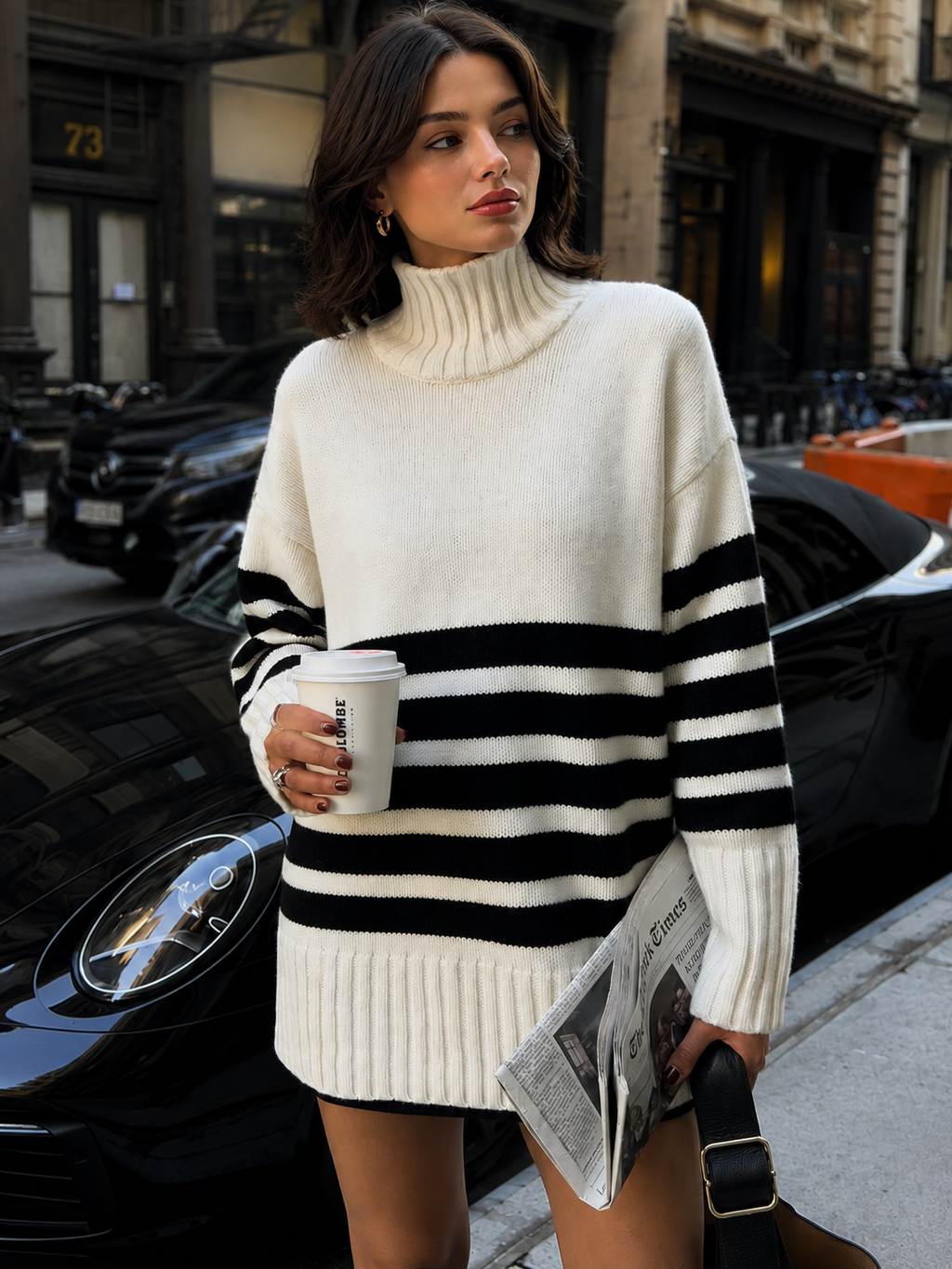 Pullover Women's High Neck with Striped Design & Relaxed Fit | L&S - 1 - London-stylehouse.com