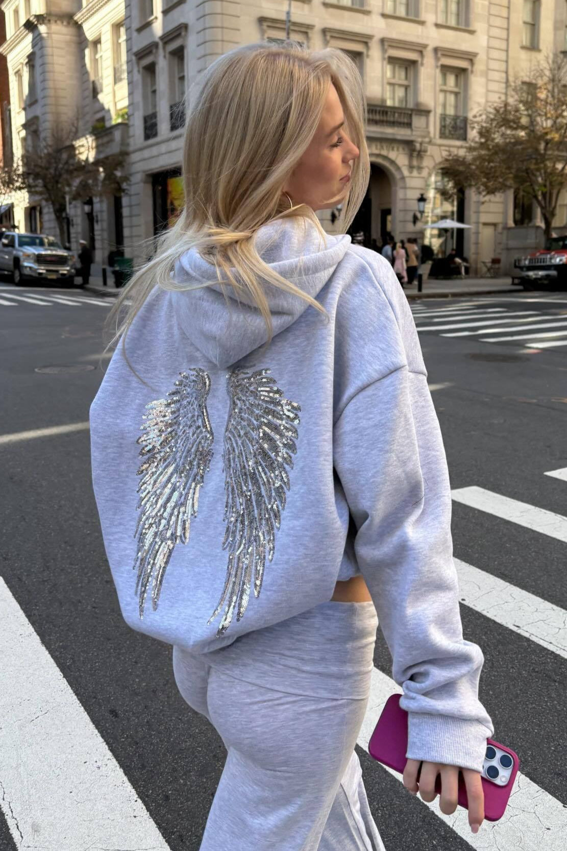 Hoodie Women's Oversized Fit with Wing Design | L&S - 1 - London-stylehouse.com