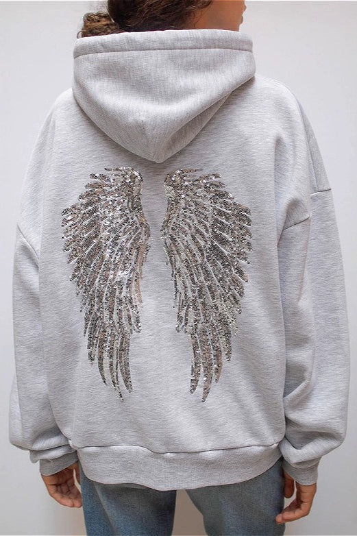 Hoodie Women's Oversized Fit with Wing Design | L&S - 4 - London-stylehouse.com