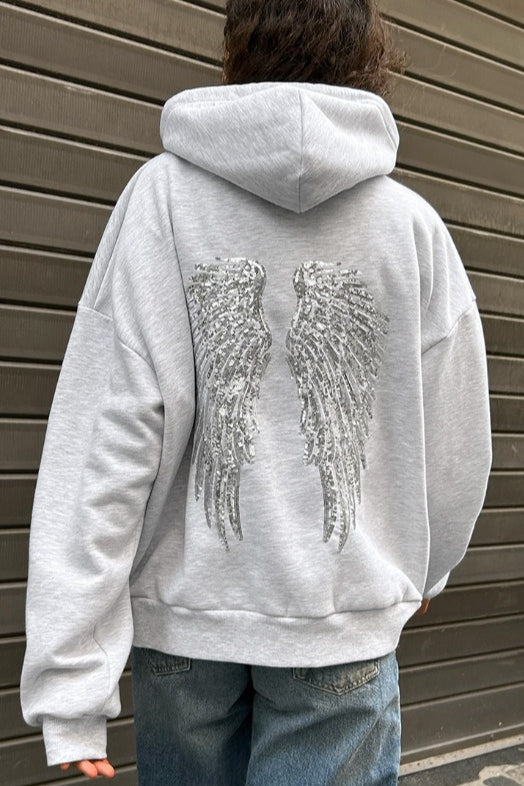 Hoodie Women's Oversized Fit with Wing Design | L&S - 5 - London-stylehouse.com