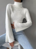Pullover Women's High Neck Cropped Fit with Flared Sleeves | L&S - 1 - London-stylehouse.com