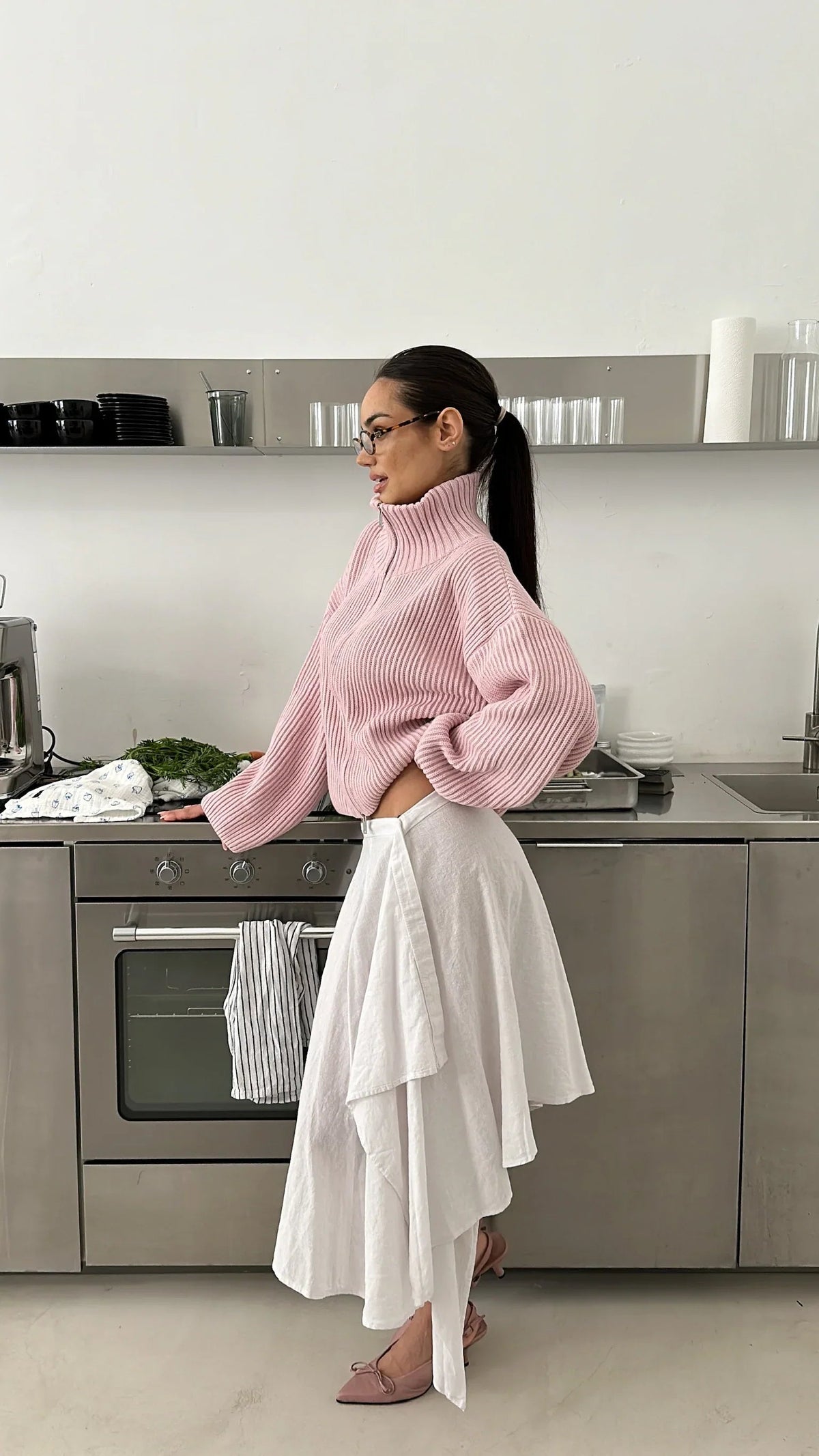 Women's High Neck Ribbed Pullover with Zip | L&S - 4 - London-stylehouse.com