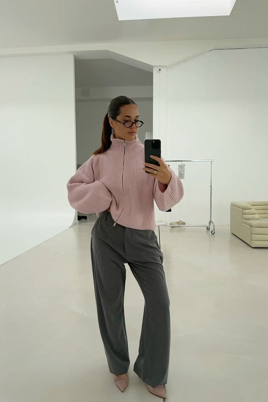 Women's High Neck Ribbed Pullover with Zip | L&S - 7 - London-stylehouse.com